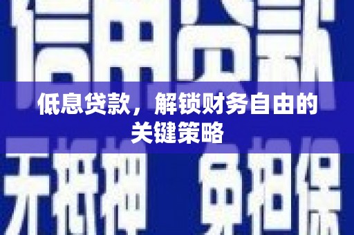 马尔康低息贷款，解锁财务自由的关键策略